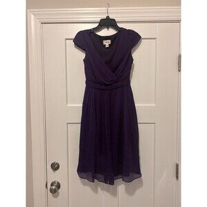 J.Crew Deep Purple Cocktail Dress Women’s Size 2 Pleated Silk Knee Length Modest